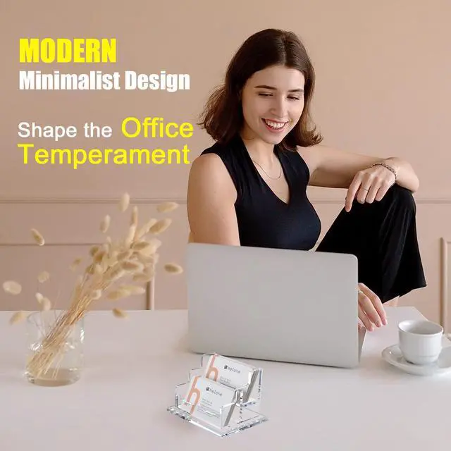 Alt view image 6 of 7 - Business Card Holder for Desk 2 Tier 2 Slots, Clear Acrylic Business Card Display Stand for Women and Men, Organize 100 Cards-1 Pack (2 Slots-H)