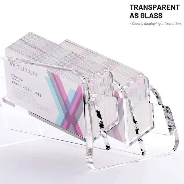 Alt view image 5 of 7 - Business Card Holder for Desk 2 Tier 2 Slots,Creative Acrylic Slanted Business Card Display Stand for Woman and Man,Organize 100 Cards-Clear,1 Pack
