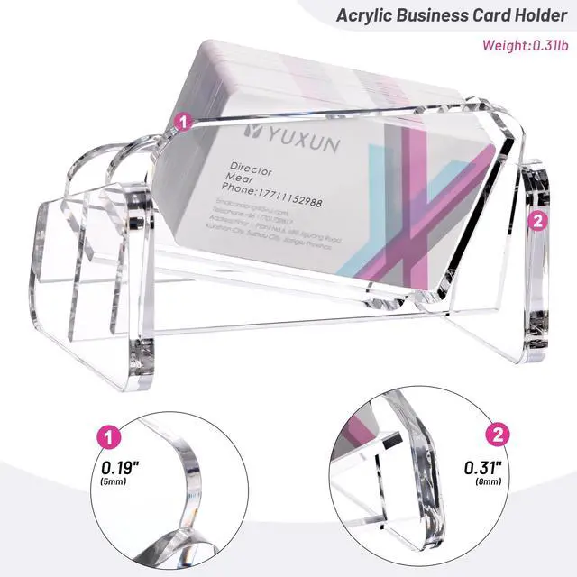 Alt view image 6 of 7 - Business Card Holder for Desk 2 Tier 2 Slots,Creative Acrylic Slanted Business Card Display Stand for Woman and Man,Organize 100 Cards-Clear,1 Pack