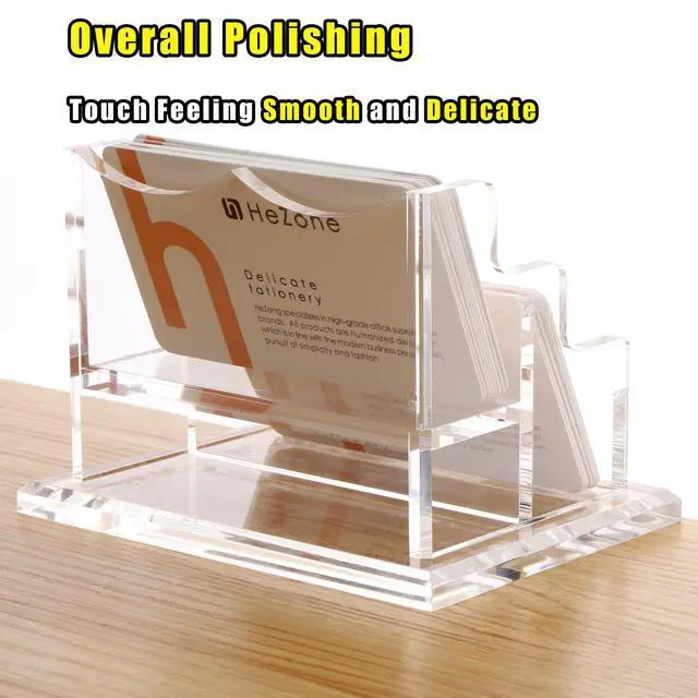 Alt view image 5 of 7 - Business Card Holder for Desk 2 Tier 2 Slots, Clear Acrylic Business Card Display Stand for Women and Men, Organize 100 Cards-1 Pack (2 Slots-H)