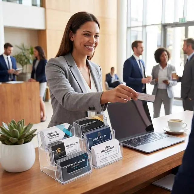 Alt view image 5 of 6 - 2 Pieces Business Card Holder for Desk 3 Tiers Clear Acrylic Stand for Business Card Organizer Storage Holder Display for Office and Company, 180 Cards Capacity