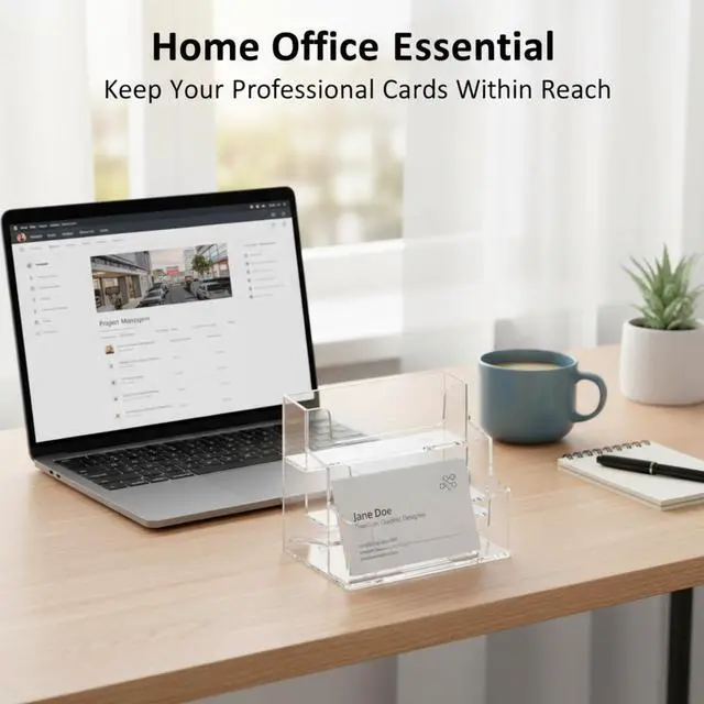 Alt view image 4 of 6 - 2 Pieces Business Card Holder for Desk 3 Tiers Clear Acrylic Stand for Business Card Organizer Storage Holder Display for Office and Company, 180 Cards Capacity