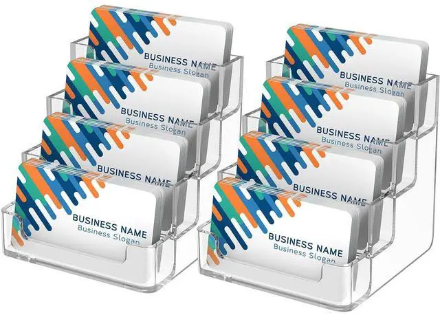 Main image of Clear Business Card Holder, Acrylic Business Card Stand for Desk with 4 Tier, Clear Plastic Cards Display Holder for Exhibition, Home and Office, 320 Cards Capacity, 4 Pocket, 2 Pack