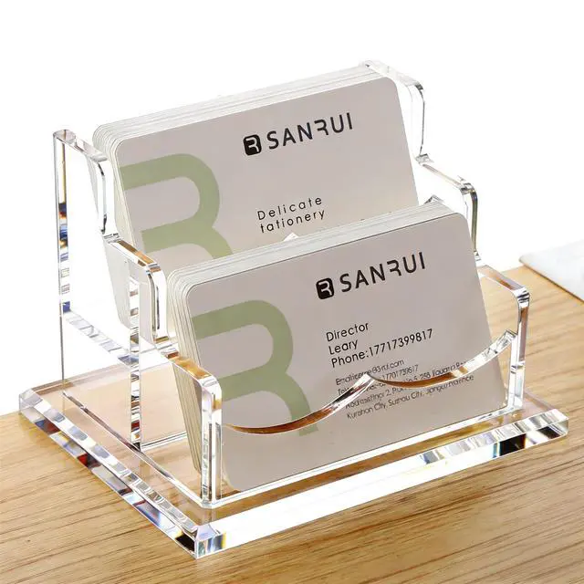 Main image of Acrylic Business Card Holder for Desk-2 Tier 2 Slots, 3.5"×2" Multiple Business Card Holder Organizer for Women Men, 100+ Business Cards for Office Exhibition Home