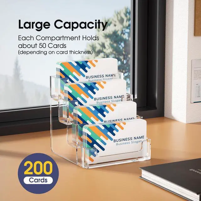 Alt view image 2 of 7 - Clear Business Card Holder, Acrylic Business Card Stand for Desk with 4 Tier, Clear Plastic Cards Display Holder for Exhibition, Home and Office, 320 Cards Capacity, 4 Pocket, 2 Pack