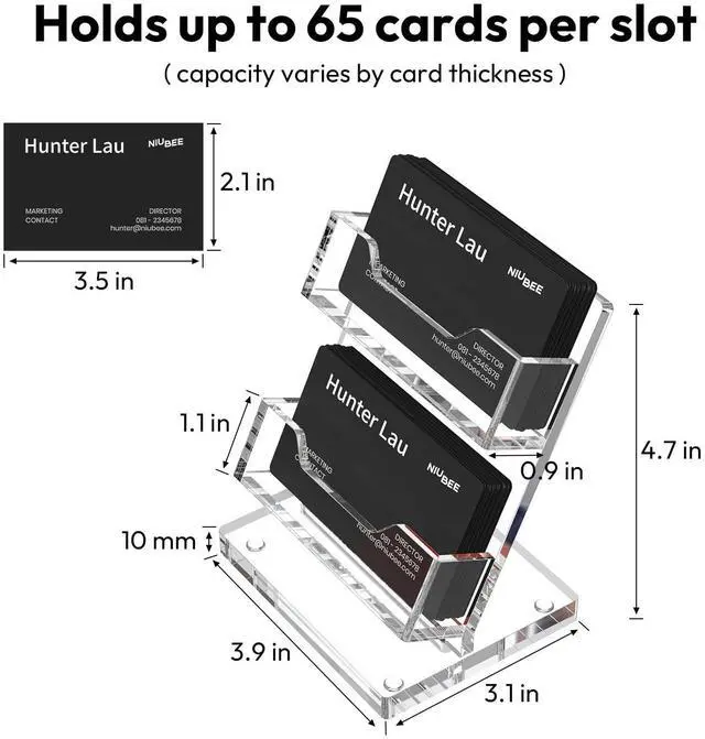 Alt view image 2 of 7 - Acrylic Business Card Holder 2 Slots - Double Capacity Business Card Stand for Desk, 2 Tier Clear Gift Card Display for Office, Event, Exhibition