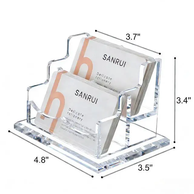 Alt view image 2 of 7 - Acrylic Business Card Holder for Desk-2 Tier 2 Slots, 3.5"×2" Multiple Business Card Holder Organizer for Women Men, 100+ Business Cards for Office Exhibition Home