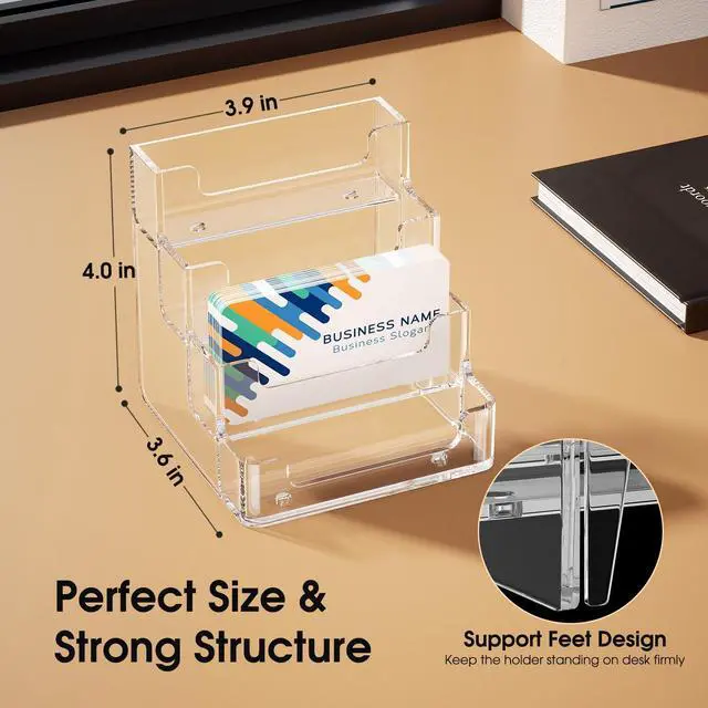 Alt view image 3 of 7 - Clear Business Card Holder, Acrylic Business Card Stand for Desk with 4 Tier, Clear Plastic Cards Display Holder for Exhibition, Home and Office, 320 Cards Capacity, 4 Pocket, 2 Pack
