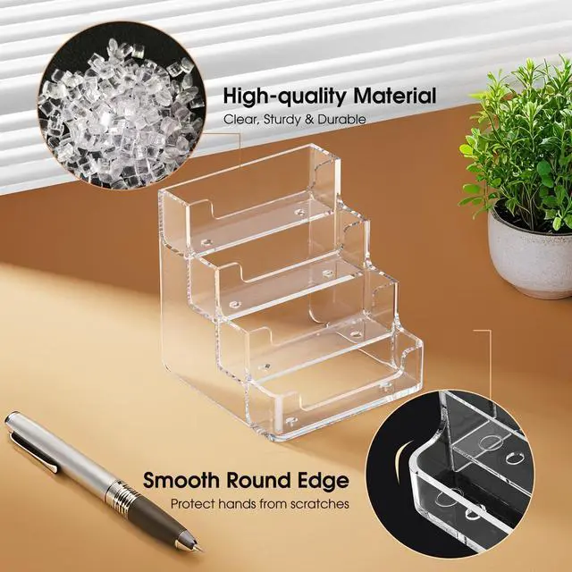 Alt view image 4 of 7 - Clear Business Card Holder, Acrylic Business Card Stand for Desk with 4 Tier, Clear Plastic Cards Display Holder for Exhibition, Home and Office, 320 Cards Capacity, 4 Pocket, 2 Pack