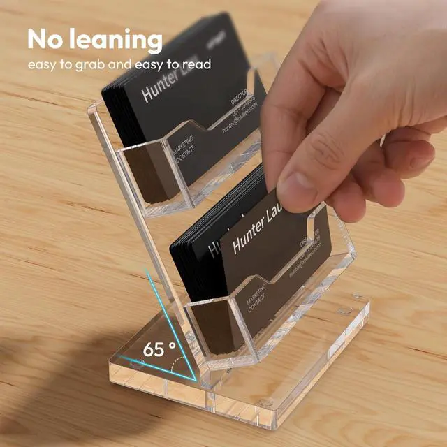 Alt view image 5 of 7 - Acrylic Business Card Holder 2 Slots - Double Capacity Business Card Stand for Desk, 2 Tier Clear Gift Card Display for Office, Event, Exhibition