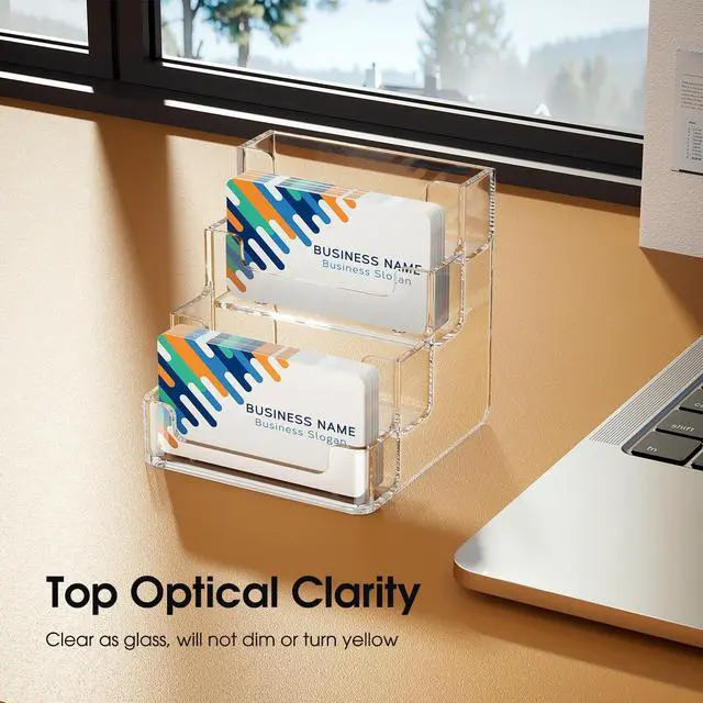Alt view image 5 of 7 - Clear Business Card Holder, Acrylic Business Card Stand for Desk with 4 Tier, Clear Plastic Cards Display Holder for Exhibition, Home and Office, 320 Cards Capacity, 4 Pocket, 2 Pack