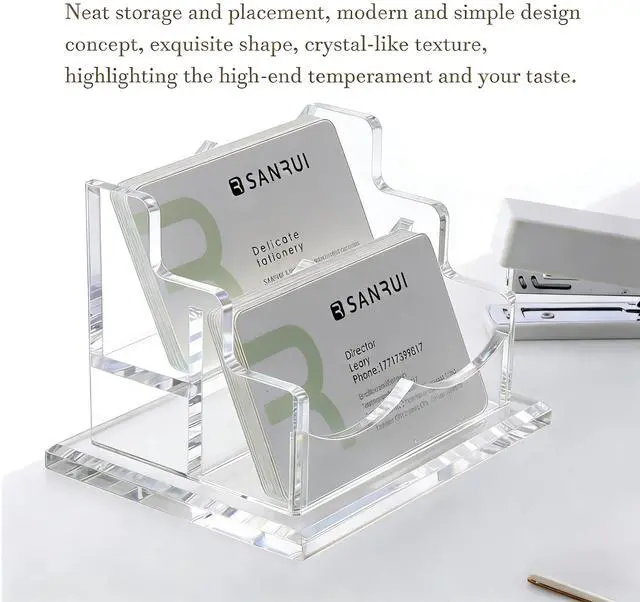 Alt view image 5 of 7 - Acrylic Business Card Holder for Desk-2 Tier 2 Slots, 3.5"×2" Multiple Business Card Holder Organizer for Women Men, 100+ Business Cards for Office Exhibition Home