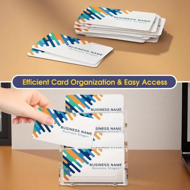Alt view image 6 of 7 - Clear Business Card Holder, Acrylic Business Card Stand for Desk with 4 Tier, Clear Plastic Cards Display Holder for Exhibition, Home and Office, 320 Cards Capacity, 4 Pocket, 2 Pack