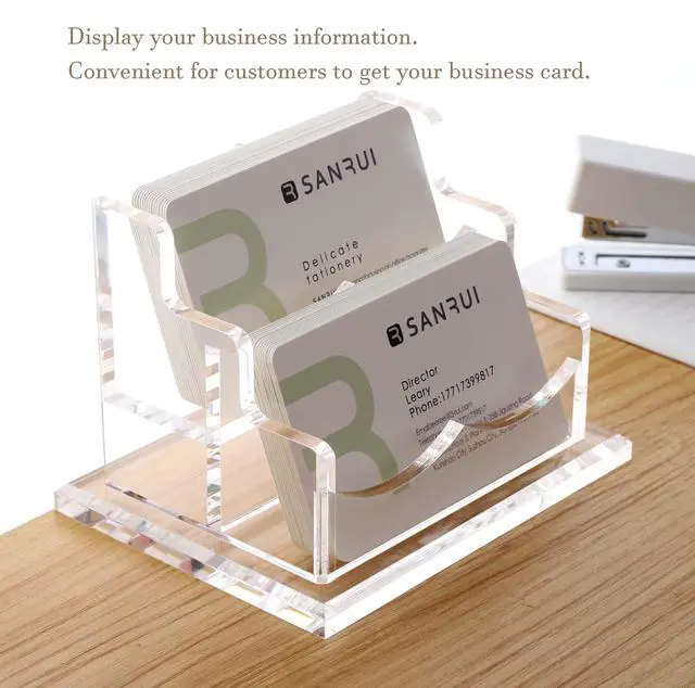 Alt view image 7 of 7 - Acrylic Business Card Holder for Desk-2 Tier 2 Slots, 3.5"×2" Multiple Business Card Holder Organizer for Women Men, 100+ Business Cards for Office Exhibition Home