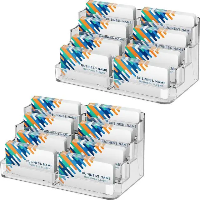 Main image of 2 Pack Acrylic Business Card Holder for Desk, Clear Desktop Business Card Display Stand with 8 Pockets, 4-Tier Freestanding Card Organizer for Office, Reception, Countertop