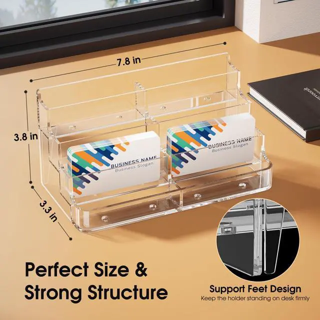 Alt view image 3 of 7 - 2 Pack Acrylic Business Card Holder for Desk, Clear Desktop Business Card Display Stand with 8 Pockets, 4-Tier Freestanding Card Organizer for Office, Reception, Countertop