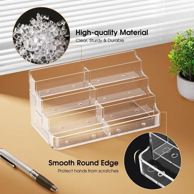 Alt view image 4 of 7 - 2 Pack Acrylic Business Card Holder for Desk, Clear Desktop Business Card Display Stand with 8 Pockets, 4-Tier Freestanding Card Organizer for Office, Reception, Countertop