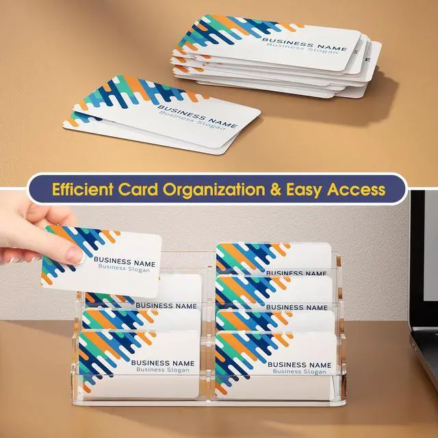 Alt view image 6 of 7 - 2 Pack Acrylic Business Card Holder for Desk, Clear Desktop Business Card Display Stand with 8 Pockets, 4-Tier Freestanding Card Organizer for Office, Reception, Countertop