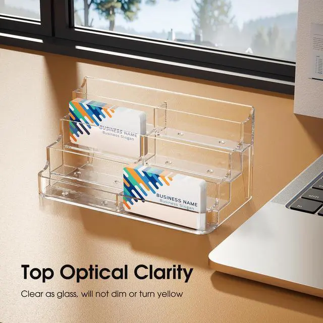 Alt view image 5 of 7 - 2 Pack Acrylic Business Card Holder for Desk, Clear Desktop Business Card Display Stand with 8 Pockets, 4-Tier Freestanding Card Organizer for Office, Reception, Countertop