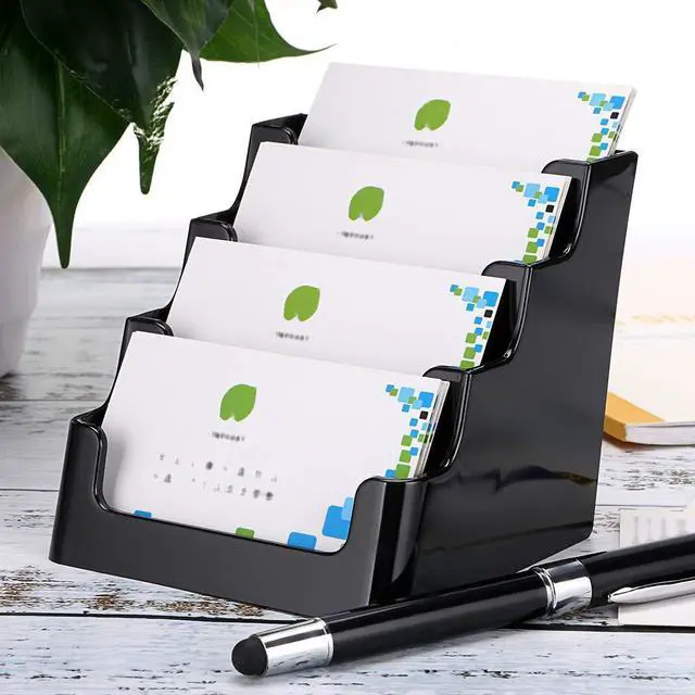 Alt view image 2 of 7 - 2 Packs 4-Tier Acrylic Business card Holder Stand Clear Desktop Index Card Filing Card Holder Diaplay