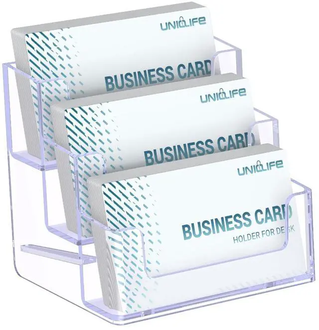 Main image of Acrylic Business Card Holder for Desk 3 Slots Clear Business Card Display Stand for Men & Women Desktop Business Card Organizer Card Stand for Office Home Exhibition, 180 Card Capacity