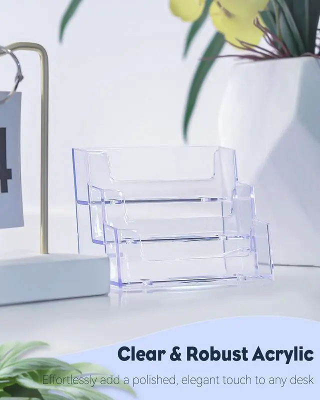 Alt view image 3 of 7 - Acrylic Business Card Holder for Desk 3 Slots Clear Business Card Display Stand for Men & Women Desktop Business Card Organizer Card Stand for Office Home Exhibition, 180 Card Capacity