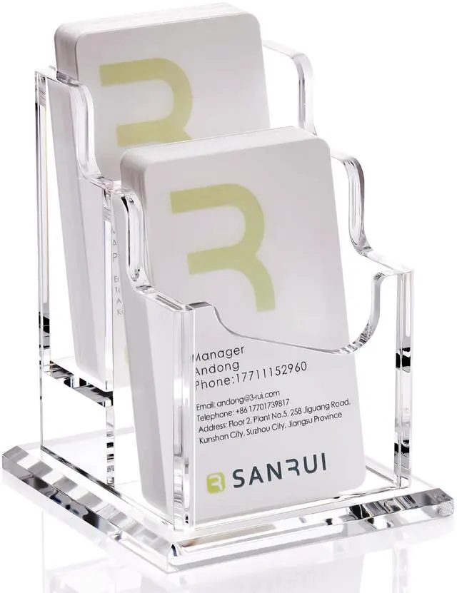 Main image of Vertical Business Card Holder - 2 Tier Acrylic Clear Desktop Display Stand for Office, Home & Exhibition - Sleek Design, Durable, Easy Access,Professional Card Storage, 2 Slots