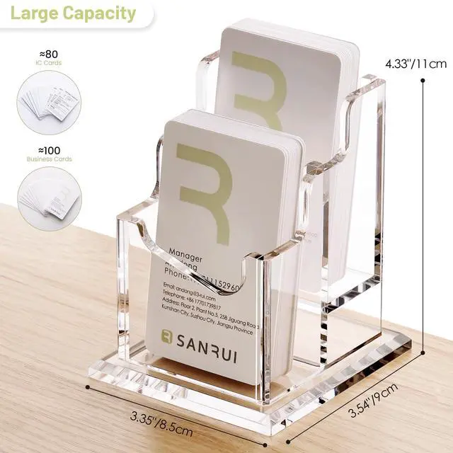 Alt view image 2 of 7 - Vertical Business Card Holder - 2 Tier Acrylic Clear Desktop Display Stand for Office, Home & Exhibition - Sleek Design, Durable, Easy Access,Professional Card Storage, 2 Slots