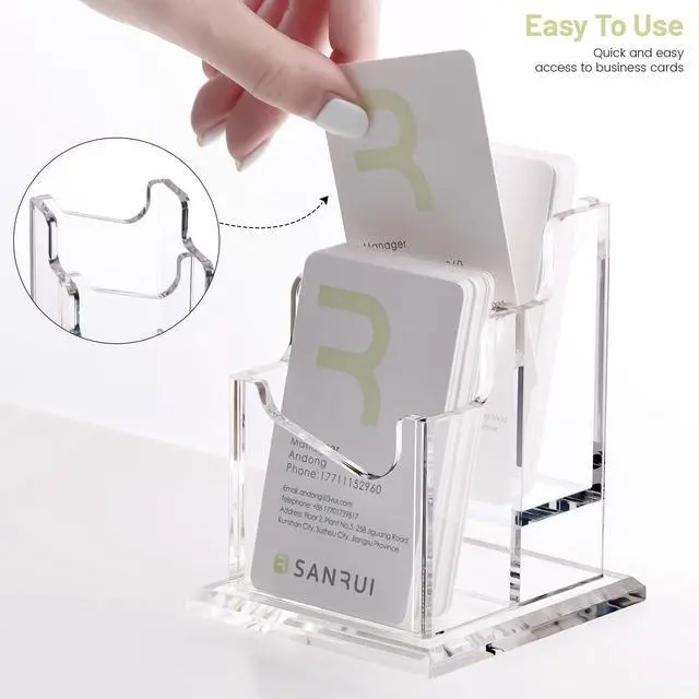 Alt view image 6 of 7 - Vertical Business Card Holder - 2 Tier Acrylic Clear Desktop Display Stand for Office, Home & Exhibition - Sleek Design, Durable, Easy Access,Professional Card Storage, 2 Slots