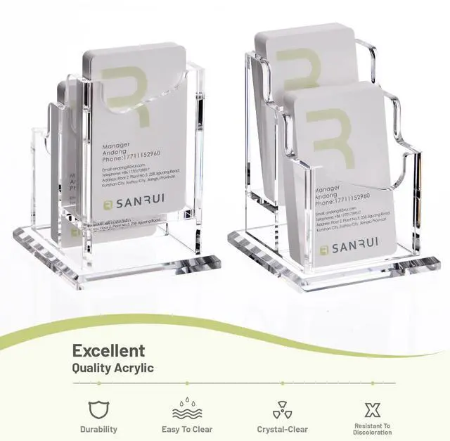 Alt view image 5 of 7 - Vertical Business Card Holder - 2 Tier Acrylic Clear Desktop Display Stand for Office, Home & Exhibition - Sleek Design, Durable, Easy Access,Professional Card Storage, 2 Slots