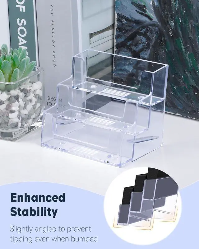 Alt view image 4 of 7 - Acrylic Business Card Holder for Desk 3 Slots Clear Business Card Display Stand for Men & Women Desktop Business Card Organizer Card Stand for Office Home Exhibition, 180 Card Capacity