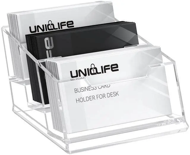 Main image of Acrylic Business Card Holder for Desk 3 Slots Clear Business Card Display Stand for Men & Women Desktop Business Card Organizer Card Stand for Office Home Exhibition, 180 Card Capacity