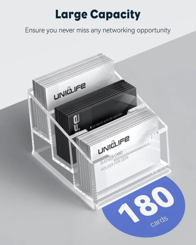 Alt view image 4 of 7 - Acrylic Business Card Holder for Desk 3 Slots Clear Business Card Display Stand for Men & Women Desktop Business Card Organizer Card Stand for Office Home Exhibition, 180 Card Capacity