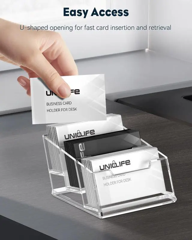 Alt view image 3 of 7 - Acrylic Business Card Holder for Desk 3 Slots Clear Business Card Display Stand for Men & Women Desktop Business Card Organizer Card Stand for Office Home Exhibition, 180 Card Capacity