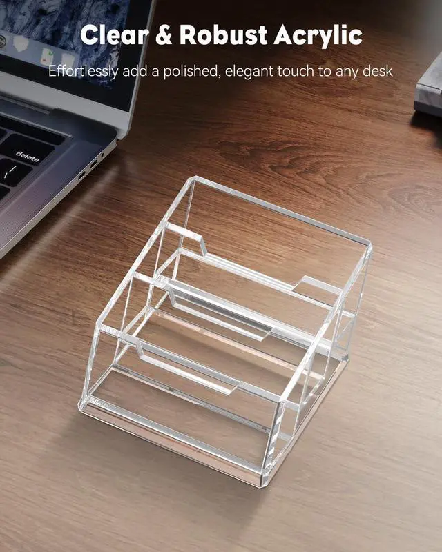 Alt view image 5 of 7 - Acrylic Business Card Holder for Desk 3 Slots Clear Business Card Display Stand for Men & Women Desktop Business Card Organizer Card Stand for Office Home Exhibition, 180 Card Capacity