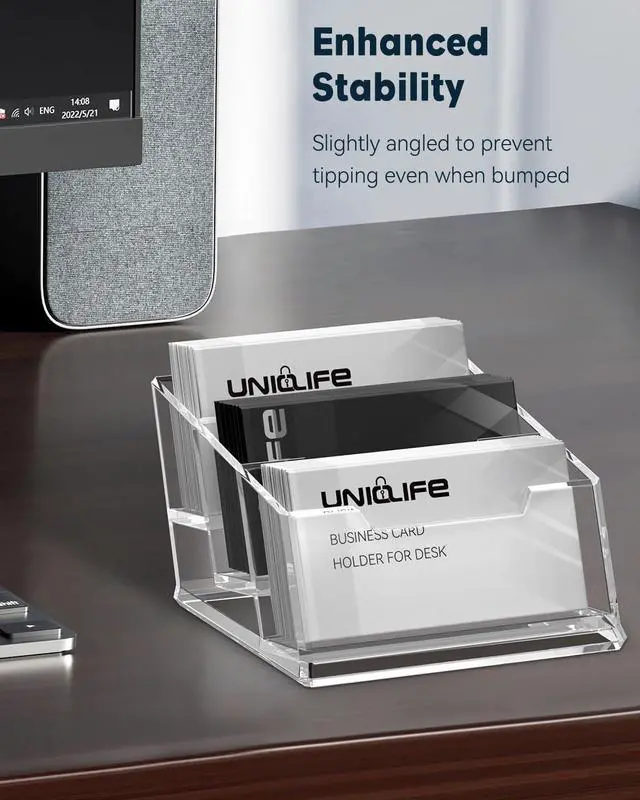 Alt view image 6 of 7 - Acrylic Business Card Holder for Desk 3 Slots Clear Business Card Display Stand for Men & Women Desktop Business Card Organizer Card Stand for Office Home Exhibition, 180 Card Capacity