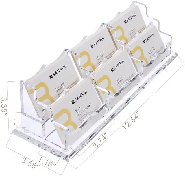 Alt view image 2 of 7 - Acrylic Business Card Display Holder for Desk, Clear Multiple Desktop Business Card Stand Organizer Storage, for Exhibition, Home, Office,2 Tier 6 Pocket, 360 Card Capacity