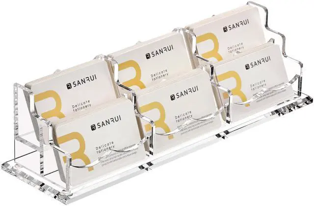 Main image of Acrylic Business Card Display Holder for Desk, Clear Multiple Desktop Business Card Stand Organizer Storage, for Exhibition, Home, Office,2 Tier 6 Pocket, 360 Card Capacity