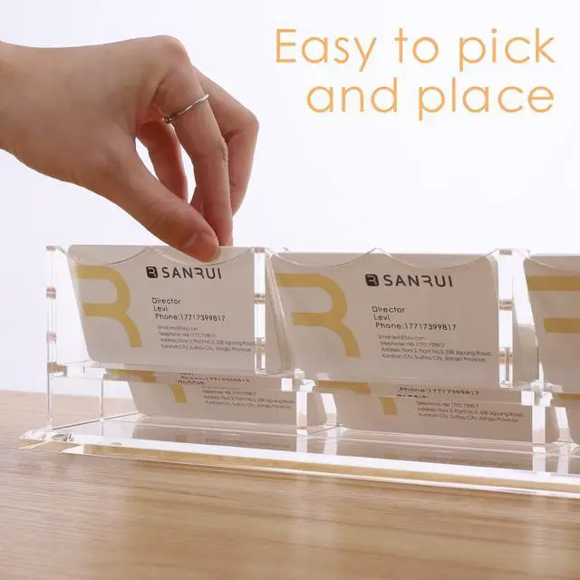 Alt view image 3 of 7 - Acrylic Business Card Display Holder for Desk, Clear Multiple Desktop Business Card Stand Organizer Storage, for Exhibition, Home, Office,2 Tier 6 Pocket, 360 Card Capacity