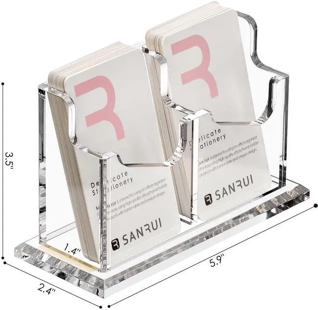 Alt view image 2 of 7 - Vertical Business Card Holder for DeskClear Acrylic Business Card Display Stand2 Slots 1 Tier Holds 100 Cards