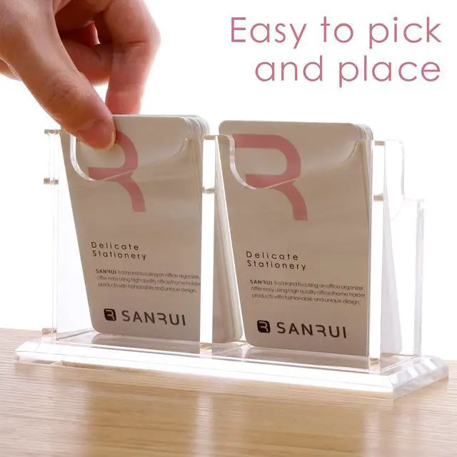 Alt view image 3 of 7 - Vertical Business Card Holder for DeskClear Acrylic Business Card Display Stand2 Slots 1 Tier Holds 100 Cards