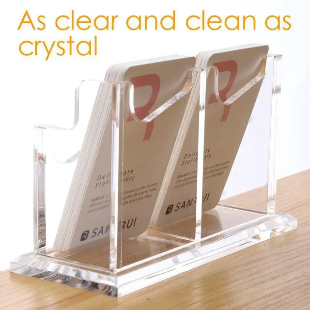 Alt view image 5 of 7 - Vertical Business Card Holder for DeskClear Acrylic Business Card Display Stand2 Slots 1 Tier Holds 100 Cards