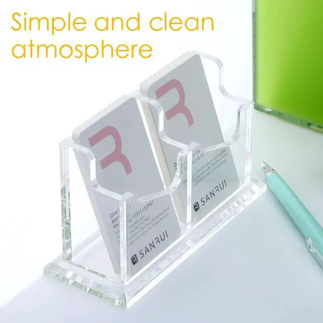Alt view image 7 of 7 - Vertical Business Card Holder for DeskClear Acrylic Business Card Display Stand2 Slots 1 Tier Holds 100 Cards