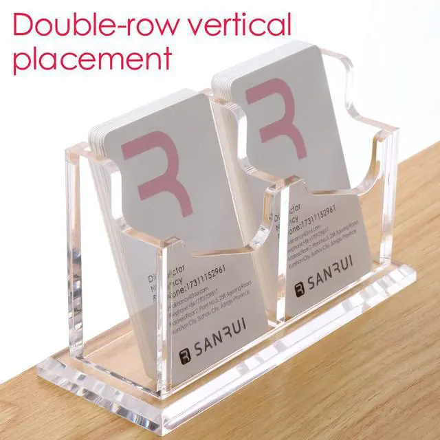 Alt view image 6 of 7 - Vertical Business Card Holder for DeskClear Acrylic Business Card Display Stand2 Slots 1 Tier Holds 100 Cards
