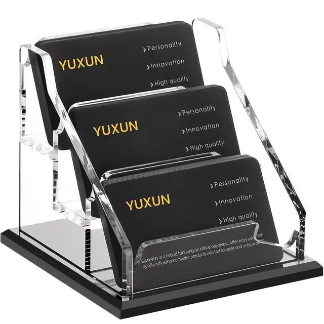 Main image of Black Business Card Holder for Desk-3 Tier 3 Slot, Acrylic Business Card Holder for Women Men, 100+ Business Cards Display Stand, Multiple Business Card Display for Exhibition, Home, Office
