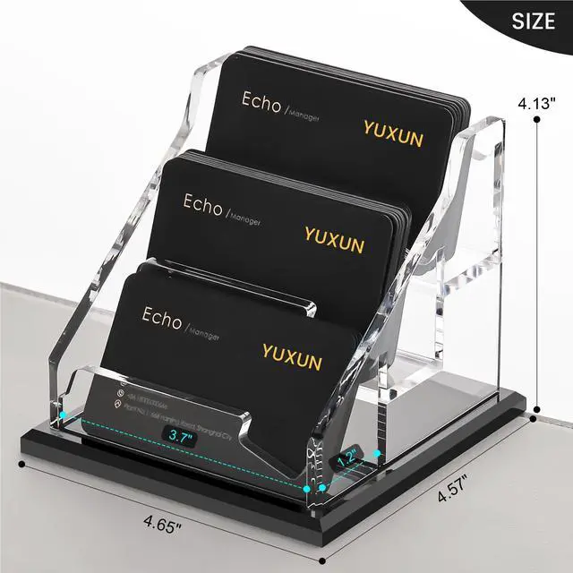 Alt view image 3 of 7 - Black Business Card Holder for Desk-3 Tier 3 Slot, Acrylic Business Card Holder for Women Men, 100+ Business Cards Display Stand, Multiple Business Card Display for Exhibition, Home, Office