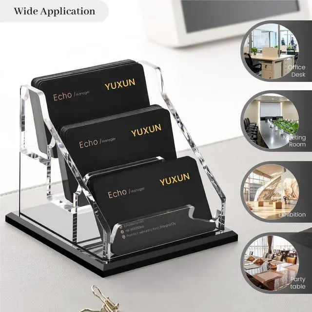 Alt view image 7 of 7 - Black Business Card Holder for Desk-3 Tier 3 Slot, Acrylic Business Card Holder for Women Men, 100+ Business Cards Display Stand, Multiple Business Card Display for Exhibition, Home, Office