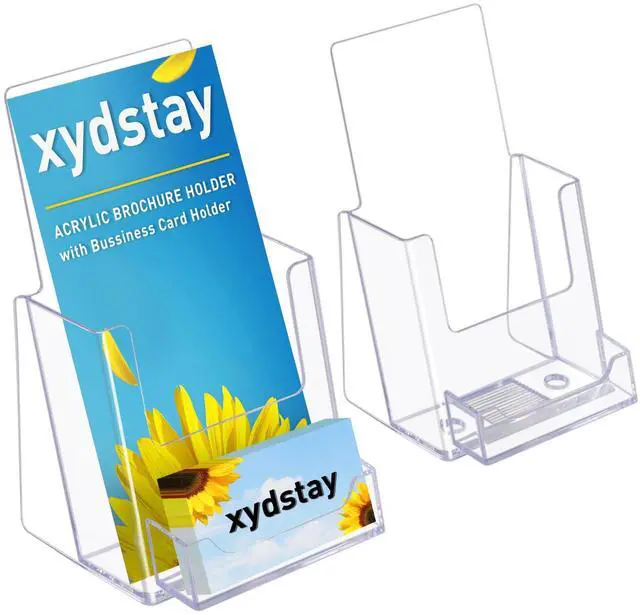 Main image of 4x9 Acrylic Brochure Holder with Business Card Holder, Clear Display Stand, Plastic Table stand Sign Holder, Pamphlet Holder Flyer Holder, Acrylic Display Stand for Office, Home, Store, 2 Pack