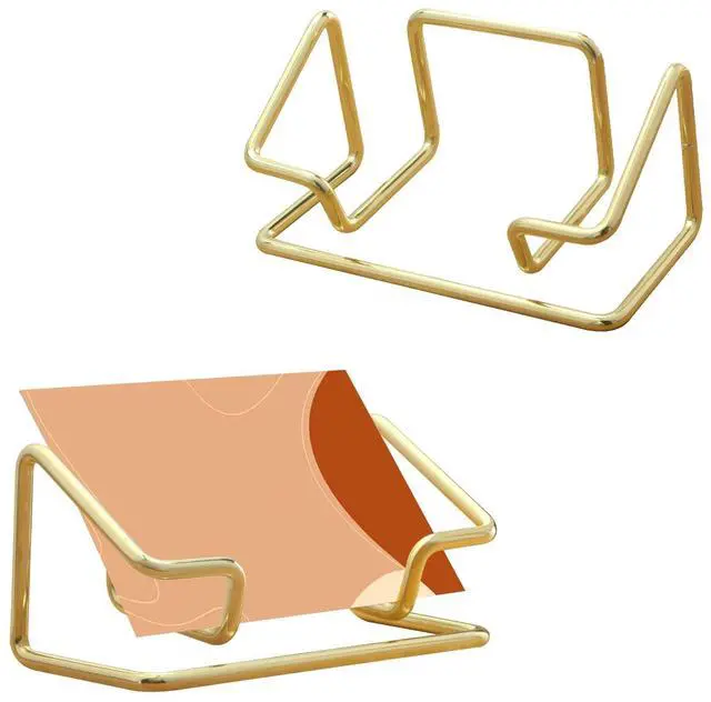 Main image of 2 Pack Gold Metal Business Card Holder for Desk, Card Stand for Office Home | Well-crafted metal wire structure, balanced support prevents tipping, keeps business cards and price tags organized neatly