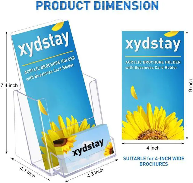 Alt view image 3 of 7 - 4x9 Acrylic Brochure Holder with Business Card Holder, Clear Display Stand, Plastic Table stand Sign Holder, Pamphlet Holder Flyer Holder, Acrylic Display Stand for Office, Home, Store, 2 Pack
